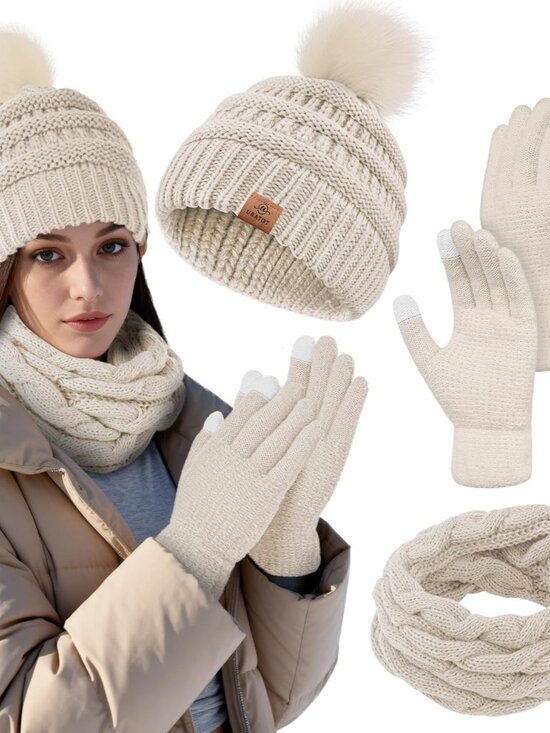 Other - Winter Warm Knitted Sets Beanie Pompom Hat Scarves Winter Touchscreen Gloves Sca